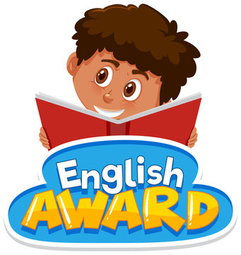 Font design for English award with happy boy reading book