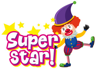 Font design for word superstar with funny clown