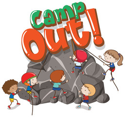 Font design template for word camp out with kids climbing rock