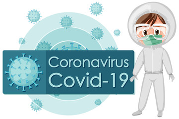 Coronavirus poster design with doctor in hazmat suit