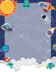 Frame template with many planets in the space background