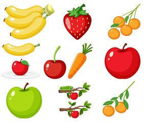Large set of different types of fruits on white background
