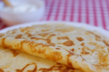 Delicious pancakes on a plate close up