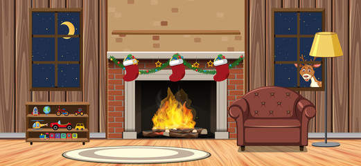 Background scene with fireplace in big living room