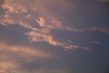 Purple sky at sunset, stratocumulus clouds. Abstract sky