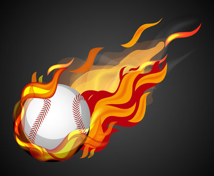 Shooting baseball with flame on black background