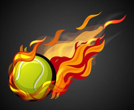 Shooting tennis ball with flame on black background