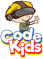 Font design for word code kids with kid wearing goggle