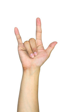 Male hand gesture and sign collection isolated on white background, Hand signals "Love".