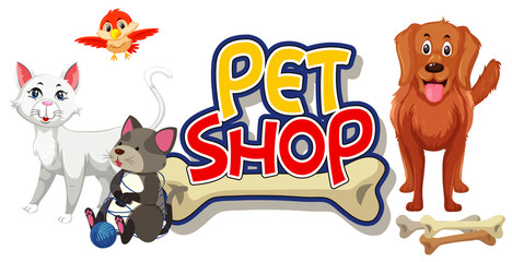 Font design for pet shop with many cute animals