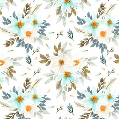 seamless floral pattern with white and blue daisy