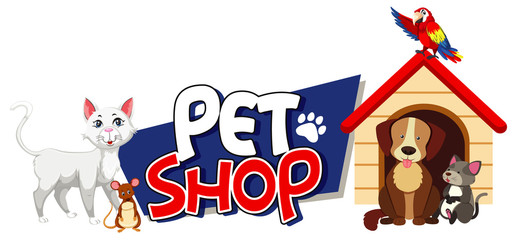 Font design for pet shop with many cute animals