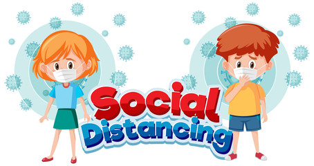 Coronavirus poster design with children wearing mask