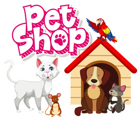 Font design for pet shop with many cute animals