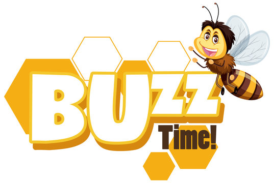 Font design for word buzz time with happy bee