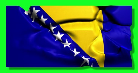 Green screen hiper realistic loop of Bosnia and Herzegovina flag waving in the wind bosnian flag fluttering with highly detailed fabric texture animation 4k