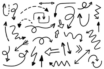 Black Hand Drawn Arrows Set on White Background. Arrow, Cursor Icon. Vector Pointers Collection. Back, Next Web Page Sign.