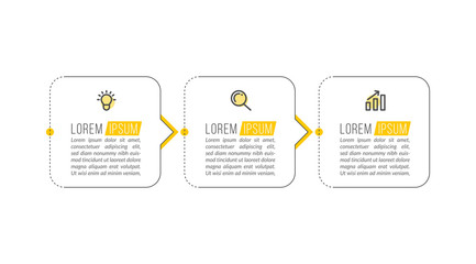 Obraz premium Minimal Business Infographics template. Timeline with 3 steps, options and marketing icons .Vector linear infographic with three conected elements. Can be use for presentation.
