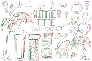 Hand-drawn color vector beach elements