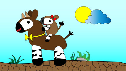 The cartoon illustration picture of the okapi and his friend. ( vector )