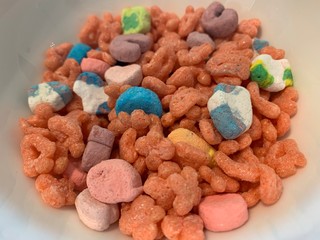 pink cereals close up