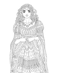 Coloring book for adults with beautiful medieval lady