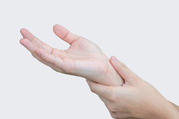 Closeup of wrist pain isolated background. Side view