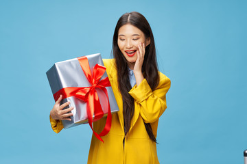 happy woman with gift box