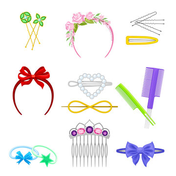 Plastic Hair Accessories with Comb and Hair Clips Vector Set