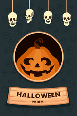 Halloween Party. Cartoon character spooky pumpkin. Trick or treat.