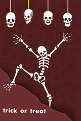 Halloween Party. Cartoon character funny skeleton with skulls.