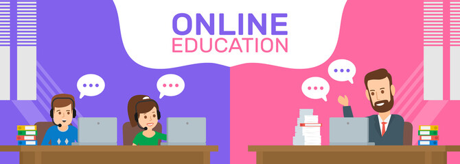 online education boy and girl studying at home