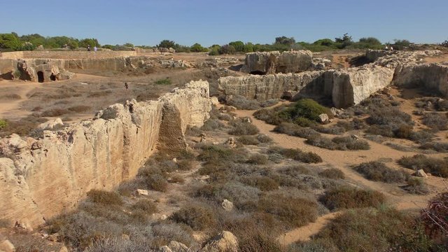The ruins of the necropolis. Filmed on the territory of the archaeological park Royal Tombs, near Paphos, Cyprus.