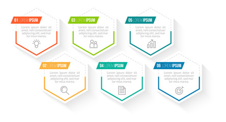 Minimal Business Infographics template. Timeline with 6 steps, options and marketing icons .Vector linear infographic with six conected elements. Can be use for presentation.