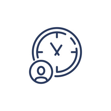 Time management thin icon. Person profile picture, clock, watch. Line icon for business hours, scheduling, deadline, time zone, planning concept