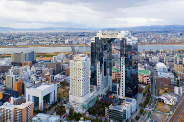 Aerial panoramic view of  Osaka cityscape