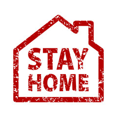 Stay Home Stay rule red square rubber seal stamp on white background.  Stamp Stay Home rubber text  inside rectangle. Seal of silhouette house. Covid-19 infection sign. EPS 10