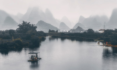 Scenery of Lijiang River in Yangshuo, Guilin..