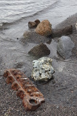 Old rusted engine being reclaimed by nature on the beach