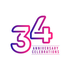 34 Years Anniversary Celebration Vector Template Design Illustration