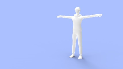 3D rendering of a boy human person character model arm spread