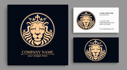 Lion logo. Lion head with crown - vector illustration, emblem design. Universal company symbol. Heraldic premium logo icon sign.