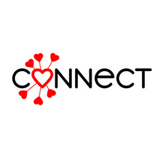 connect logo. black text and red heart. network connection symbol. brand identity. business logotype concept. design element. vector template