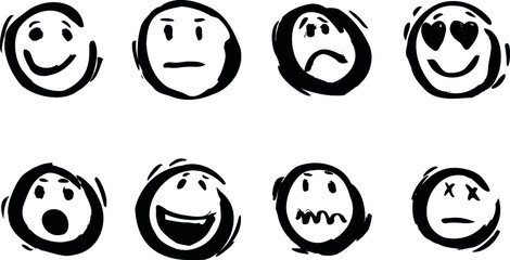 Obraz premium Hand drawn emoticons. Vector illustration.