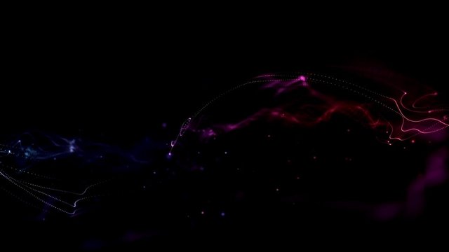 Bright red and purple waves and particles floating in orange waves - graphics