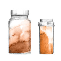 Hand drawn empty bottles for pills.