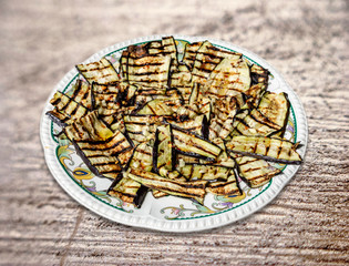 Grilled aubergines and courgettes, with olive oil anc chili pepper