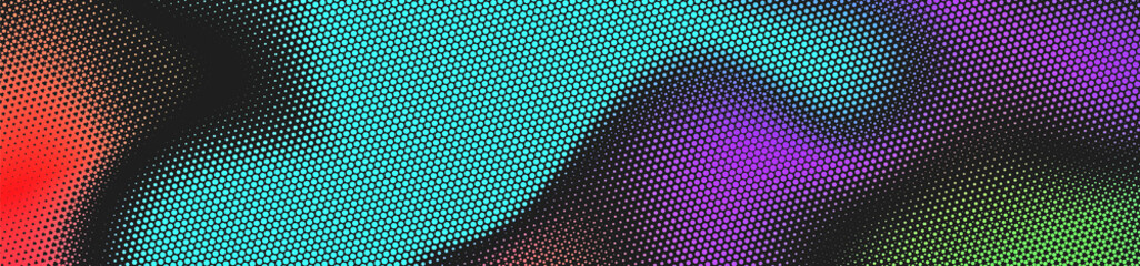Abstract panoramic colorful halftone wide background. Panorama, Modern gradient Multicolor Backdrop with dots. Dotted soft lines pattern. Vector illustration.