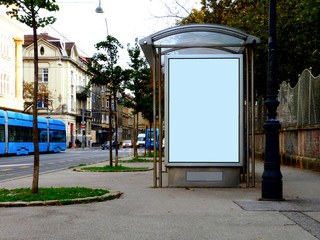 bus shelter at a bus stop. image collage of glass and aluminum frame structure. urban setting....