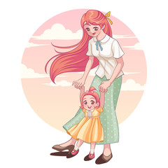 Happy Mother's day greeting card. young mother with her child.